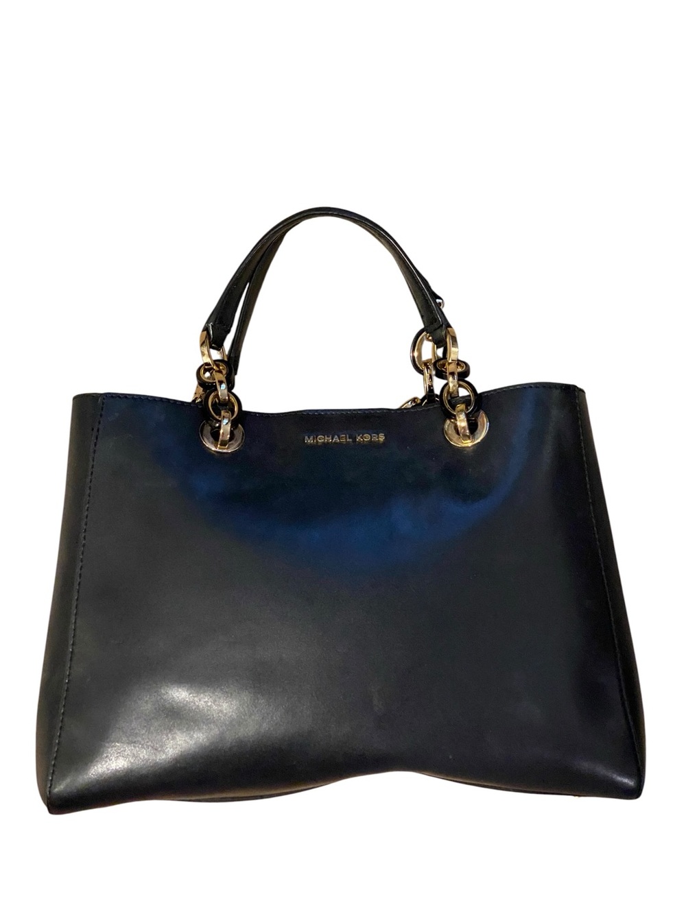 🖤Michael Kors Black Leather Tote with Gold Chain Accents.